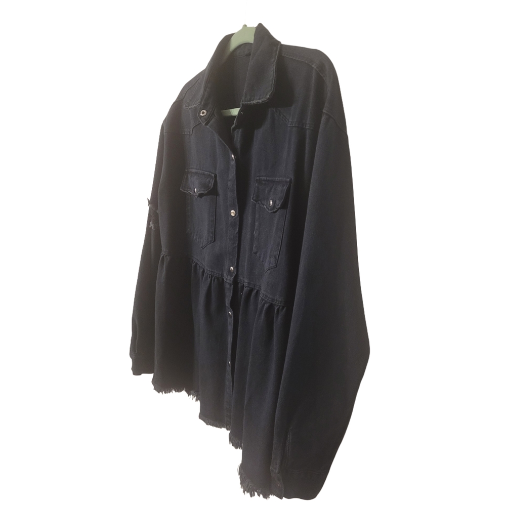 Chic Black Button-Up Denim Jacket Size Xl - image 4